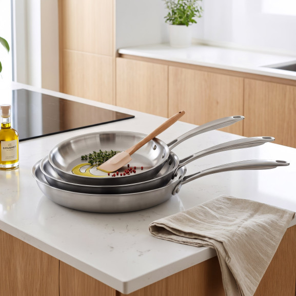 Lot de 3 poêles inox 20/24/28 cm – Gourmet | Cuisinox