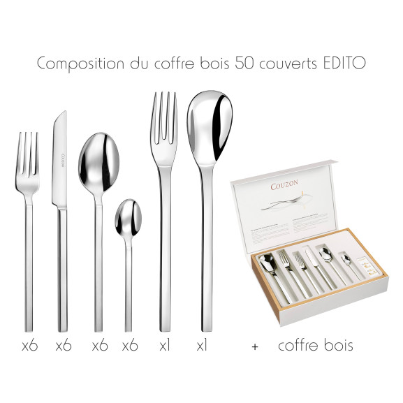 Edito - Ménagère 50 pièces en coffre bois