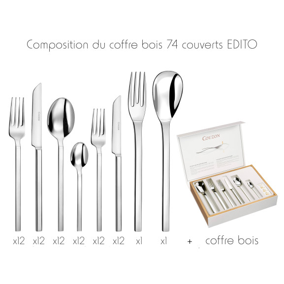 Edito - Ménagère 74 pièces en coffre bois