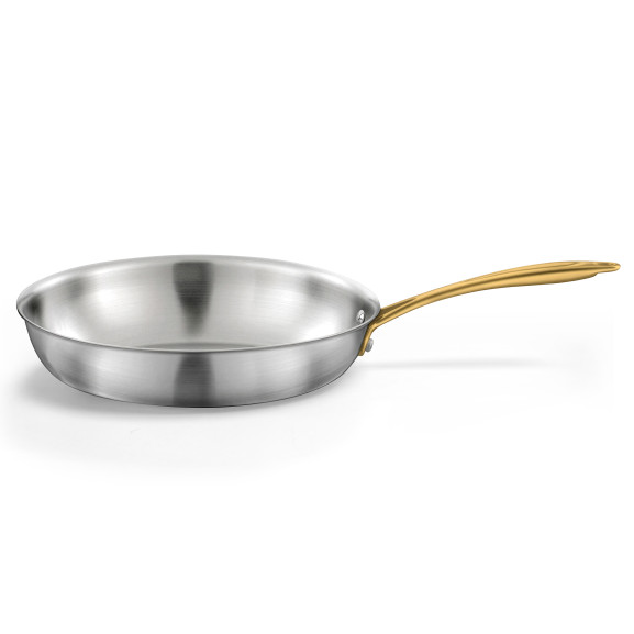Gourmet Doré - Poêle 24 cm inox triply avec poignée laiton