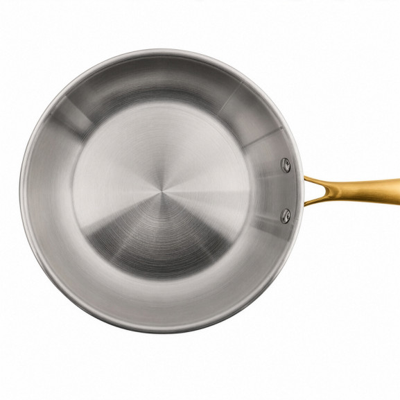 Gourmet Doré - Poêle 24 cm inox triply avec poignée laiton