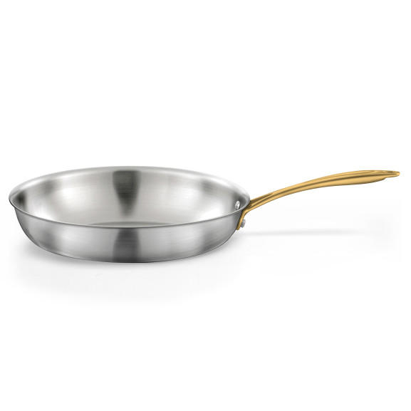 Gourmet Doré - Poêle 28 cm inox triply avec poignée laiton