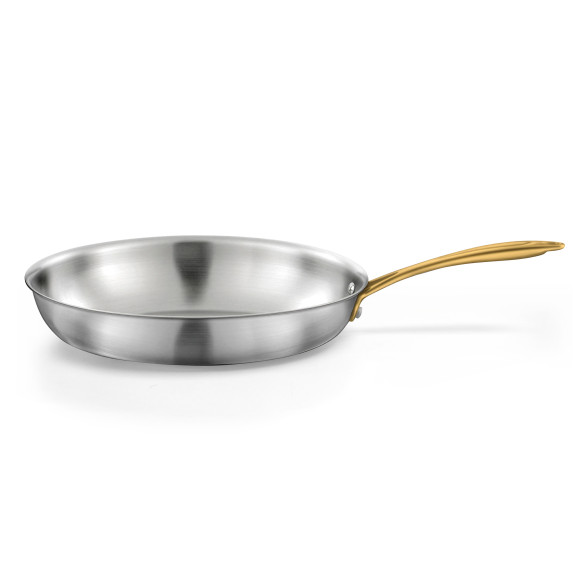 Gourmet Doré - Poêle 32 cm inox triply avec poignée laiton